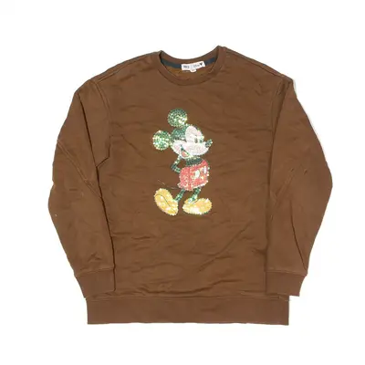 DISNEY Mickey Mouse Sequin Detail Sweatshirt Brown Mens S