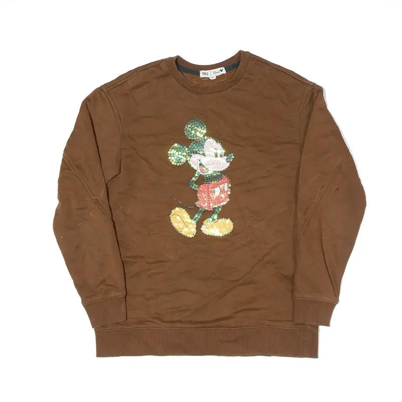 DISNEY Mickey Mouse Sequin Detail Sweatshirt Brown Mens S
