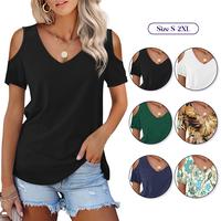 Womens Short Sleeve Cold Shoulder Tshirts Basic Tee Tops Shirts Fashion Summer Comfortable Off Shoulder Tops Soft Lady Tshirt...