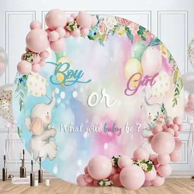 Aperturee Round Pink Or Blue Elephent Baby Shower Backdrop