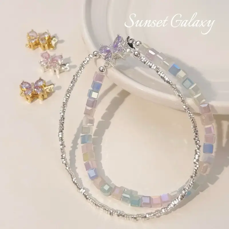 【D007】copper inlaid butterfly buckle double row latch buckle bracelet necklace closing buckle fashion diy accessories han...