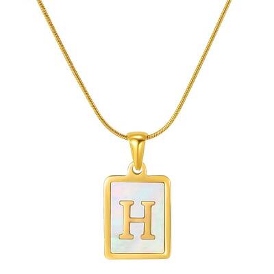 Stainless Steel Snake Bone Chain Alphabet Necklace with Shell Pendant
