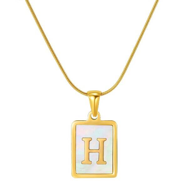 Stainless Steel Snake Bone Chain Alphabet Necklace with Shell Pendant