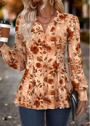 Modlily Multi Color Tummy Coverage Floral Print Long Sleeve Shirt - XXL