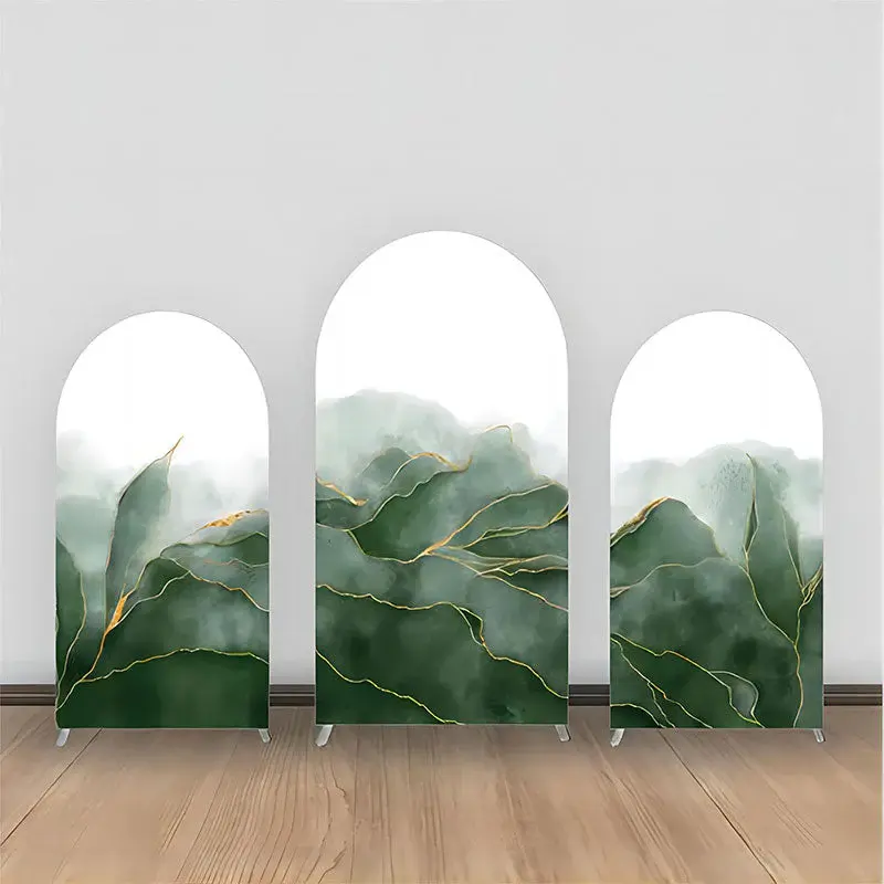 Classic White Green Golden Marble Arch Backdrop Kit - Aperturee