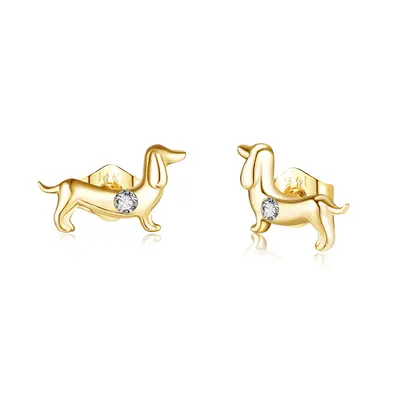 14K Gold Cubic Zirconia Dog Stud Earrings