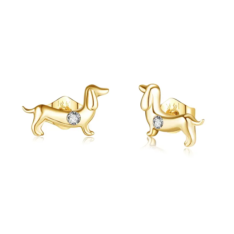 14K Gold Cubic Zirconia Dog Stud Earrings