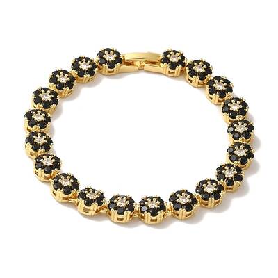 Rack Plating Brass Pave Cubic Zirconia Flower Link Chain Bracelets for Women