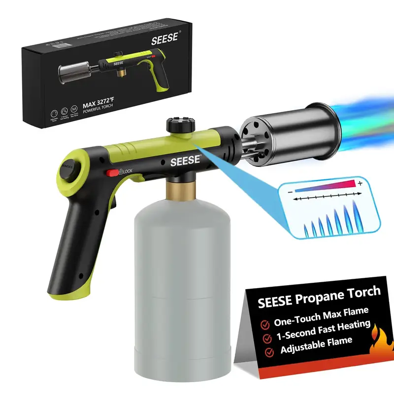 SEESE Powerful Propane Torch(Propane Tank Not Included),With One-Touch Max Fire Button and Safety Lock, Adjustable Blow Torch...