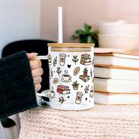 Sip-Sip Hooray! 17oz Bookish Glass Coffee Mug – Book Lover Tumbler with Lid & Straw, Reusable BookTok Cup, Romantasy & Horr...