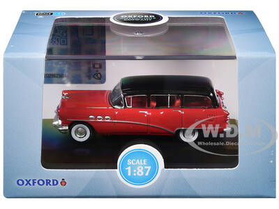 1954 Buick Century Estate Wagon Matador Red and Carlsbad Black with Red Interior 1/87 (HO) Scale Diecast Model Car by Oxford ...