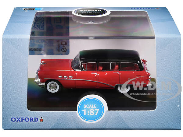 1954 Buick Century Estate Wagon Matador Red and Carlsbad Black with Red Interior 1/87 (HO) Scale Diecast Model Car by Oxford ...