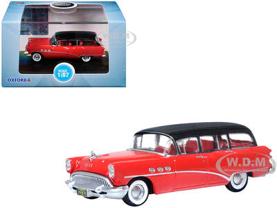1954 Buick Century Estate Wagon Matador Red and Carlsbad Black with Red Interior 1/87 (HO) Scale Diecast Model Car by Oxford ...
