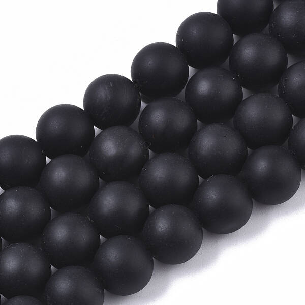 Natural Black Stone Bead Strands