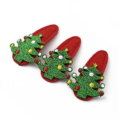 Glitter Christmas Tree Non Woven Fabric Snap Hair Clips