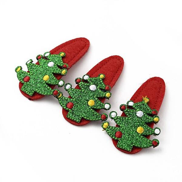 Glitter Christmas Tree Non Woven Fabric Snap Hair Clips
