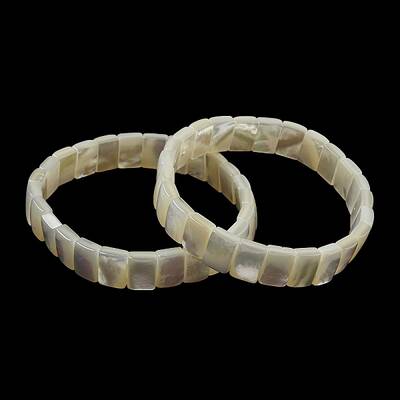 Natural White Shell Rectangle Dominoes Beaded Stretch Bracelets