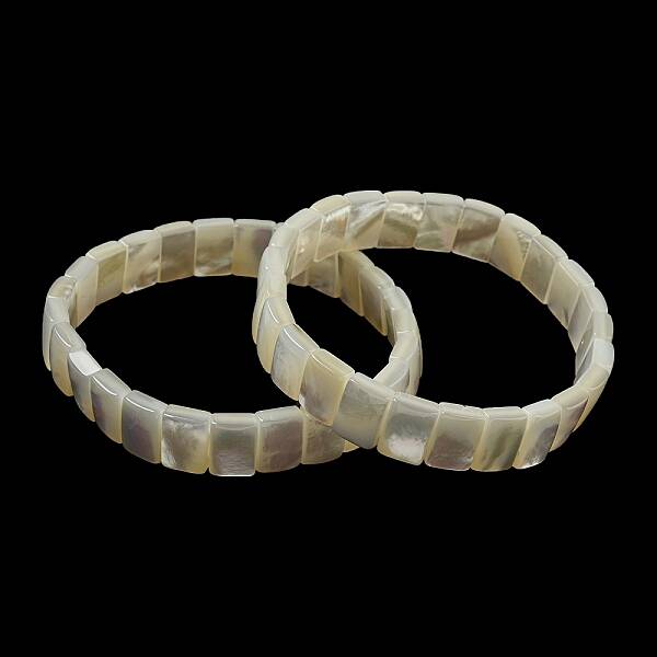 Natural White Shell Rectangle Dominoes Beaded Stretch Bracelets