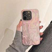 Bowknot Pattern Phone Case, Faux Pearl Decorative Anti-fall Phone Protector Cover Compatible With iPhone 11 12 13 14 15 Pro M...