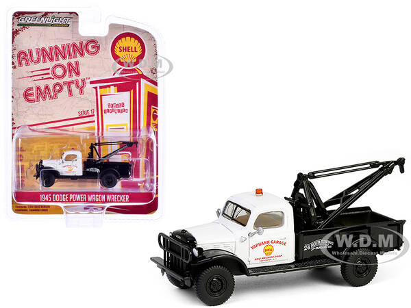 1945 Dodge Power Wagon Wrecker Tow Truck Shell Oil White and Black Running on Empty Series 17 1/64 Diecast Model Car by Green...