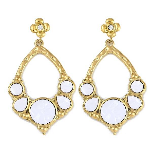 PVD Vacuum Plating 304 Stainless Steel Enamel Flower Dangle Stud Earrings