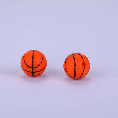 Printed Round with Basketball Pattern Silicone Focal Beads