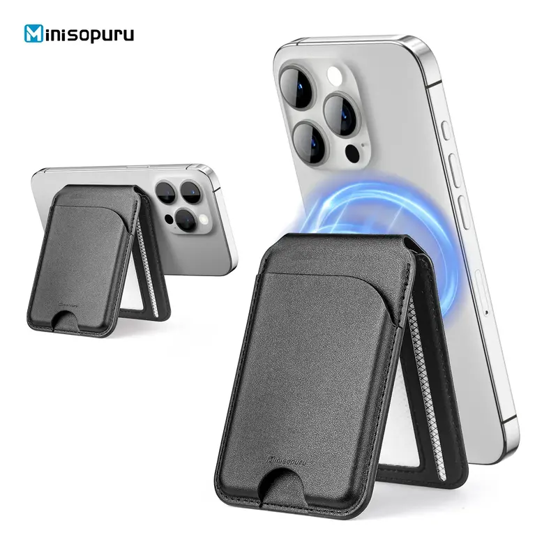 Minisopuru MagSafe Wallet with Adjustable Stand Compatible with Magnetic Wallet for Phone Leather Magsafe Card Holder for iPh...