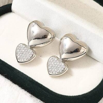 Rack Plating Heart Brass Micro Pave Clear Cubic Zirconia Stud Earrings