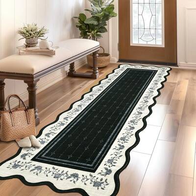 Garvee 2x6 Runner Rug Scalloped Kitchen Runner Rug Non Slip Washable Entryway Runners Modern Bordered Foldable Thin Accent Ca...