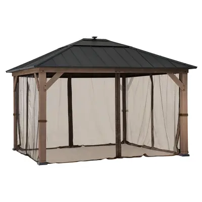 SUNJOY Gazebo Mosquito Netting Screen For 11 ft. × 13 ft. Wooden Gazebos - Brown