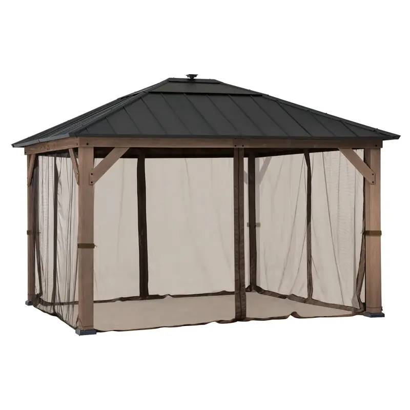 SUNJOY Gazebo Mosquito Netting Screen For 11 ft. × 13 ft. Wooden Gazebos - Brown