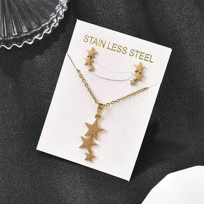 Star 201 Stainless Steel Pendant Necklaces & Stud Earrings Sets for Women