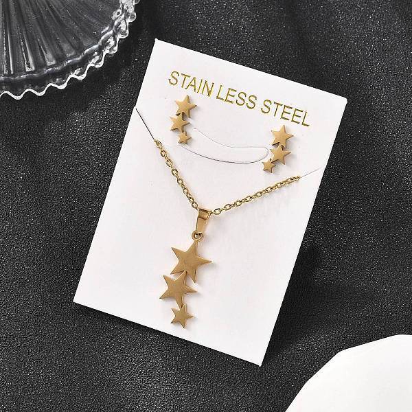 Star 201 Stainless Steel Pendant Necklaces & Stud Earrings Sets for Women