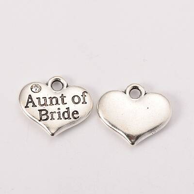 Wedding Theme Antique Silver Tone Tibetan Style Heart with Aunt of Bride Rhinestone Charms