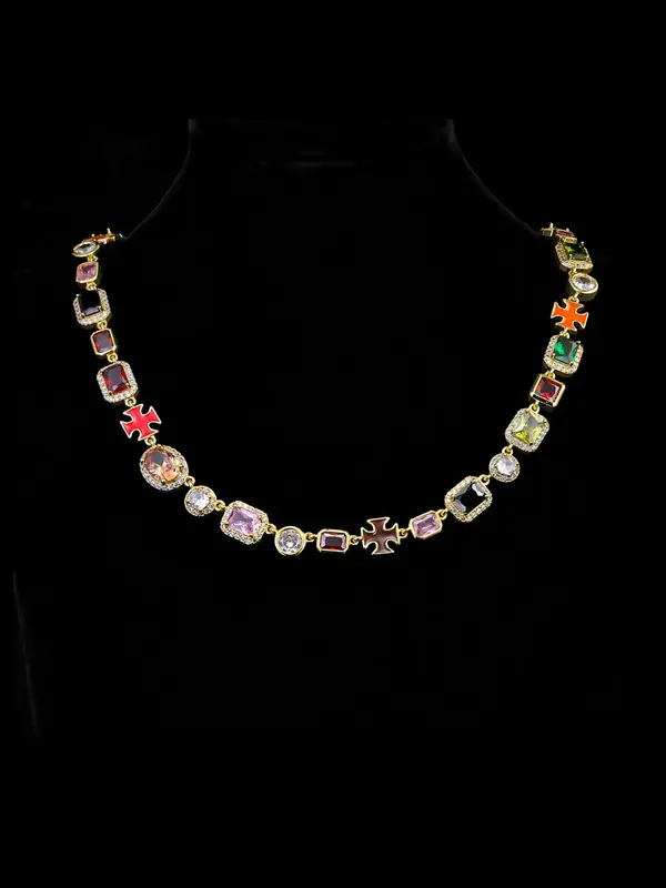 Colorful Faux Crystal Zirconia Necklace, Light Luxury Holiday Gift for Others, Jewelry Accessories for Women & Girls