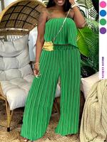 Two-Piece Set Women's Solid Color Tube Top & Wide Leg Pants, Casual Fashion Cozy for Daily Outdoor Wear, Ladies Clothes for S...