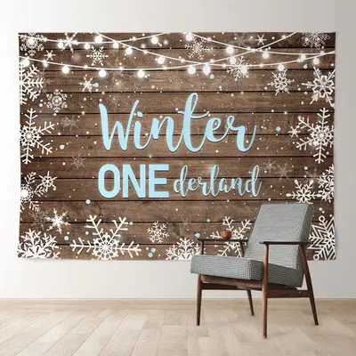 Aperturee Wood Snow Blue Onederland 1st Birthday Backdrop