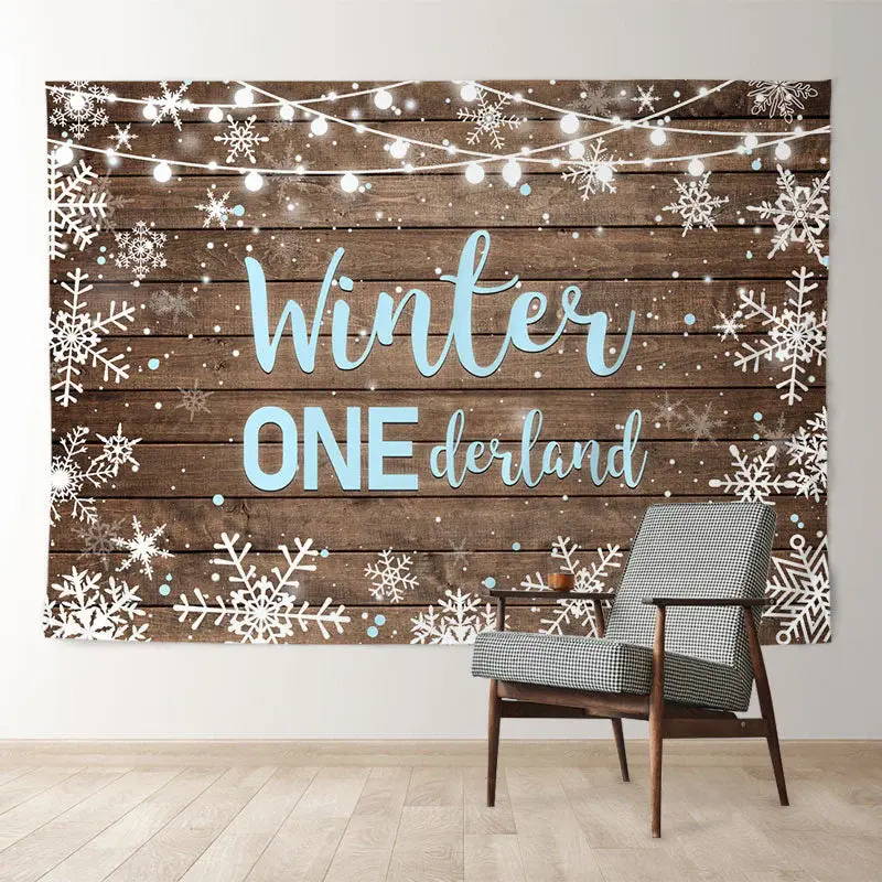 Aperturee Wood Snow Blue Onederland 1st Birthday Backdrop