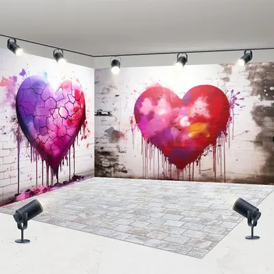 Aperturee Graffiti Red Love Valentines Day Room Set Backdrop, 7X7FT(Left Wall)+10X7FT(Right Wall)+10X7FT(Floor), 247.5 USD, M...