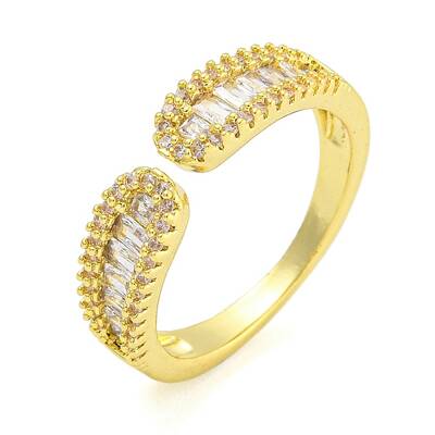 Brass Micro Pave Clear Cubic Zirconia Cuff Finger Rings for Women