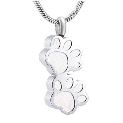 Non-Tarnish Stainless Steel Double Paw Print Urn Ashes Pendant Necklace