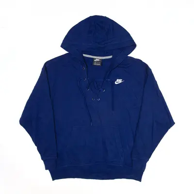 NIKE Sports Hoodie Blue Pullover V-Neck Womens S