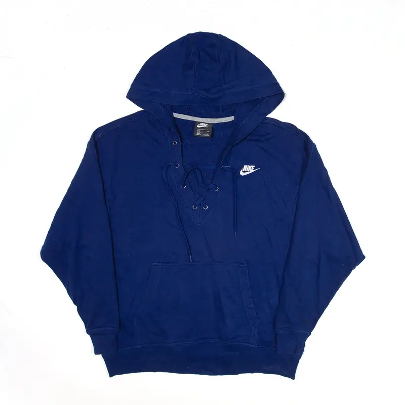NIKE Sports Hoodie Blue Pullover V-Neck Womens S