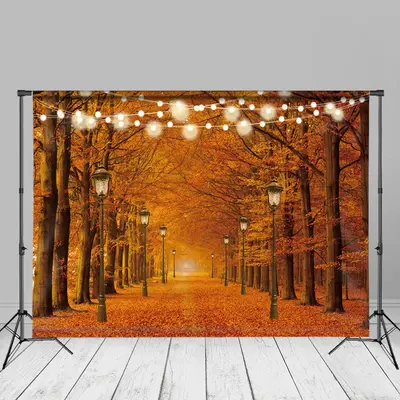 Street Light Yellow Maple Tree Leaf Autumn Backdrop - Aperturee