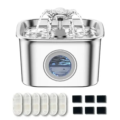 Stainless Steel Cat Water Fountain, 88oz/2.6L Automatic Pet Fountain,Water Dispenser with Replacement Filters for Cats, Dogs,...