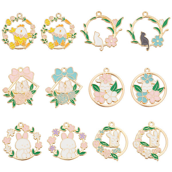 24Pcs 12 Styles Alloy Enamel Pendants