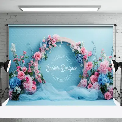 Aperturee Elegant Blue Floral Arch Wedding Photo Backdrop, 3X2FT(1MX0.6M), 14 USD, wedding backdrops, ENHD2J58-M