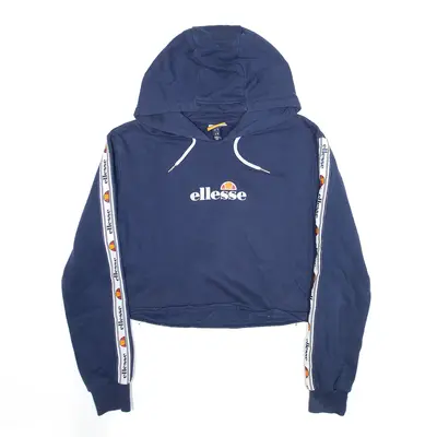 ELLESSE Reworked Cropped Sports Blue Pullover Hoodie Womens S