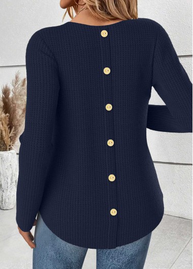 Modlily Navy Tummy Coverage Long Sleeve Round Neck T Shirt - L