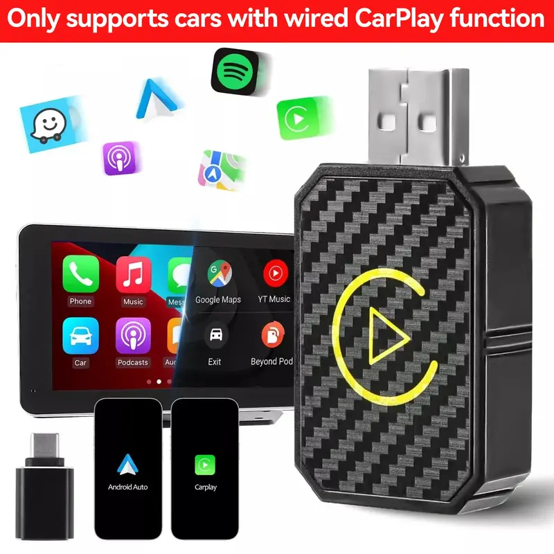Mini 2-in-1 Wireless Carplay Adapter & Android Auto Wireless Adapter for OEM Wired apple Carplay Android Auto Car with iPhone...